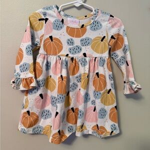 Stitchy Fish Colorful Pumpkin Patterned Long Sleeve Dress